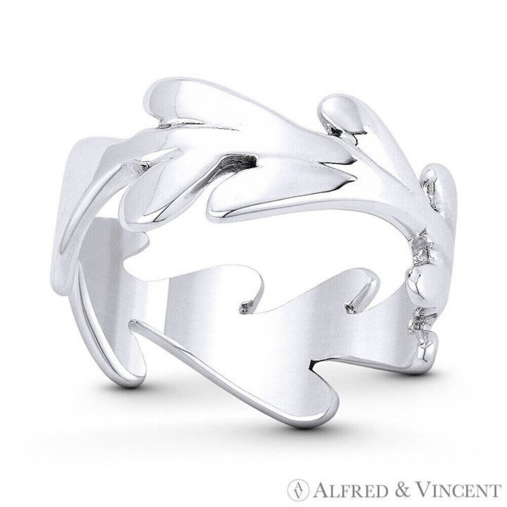 Olive Branch & Leaf Charm Eternity Ring in .925 Sterling Silver - Size 6